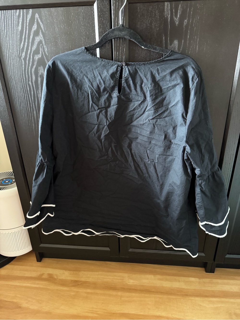 Talbots Black Blouse with White Scalloped Trim - Picture 2 of 2